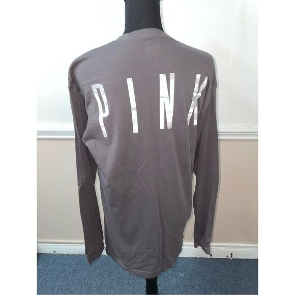PINK Victoria’s Secret Grey Long Sleeve Tee with Camo Logo- Medium - Picture 3 of 6